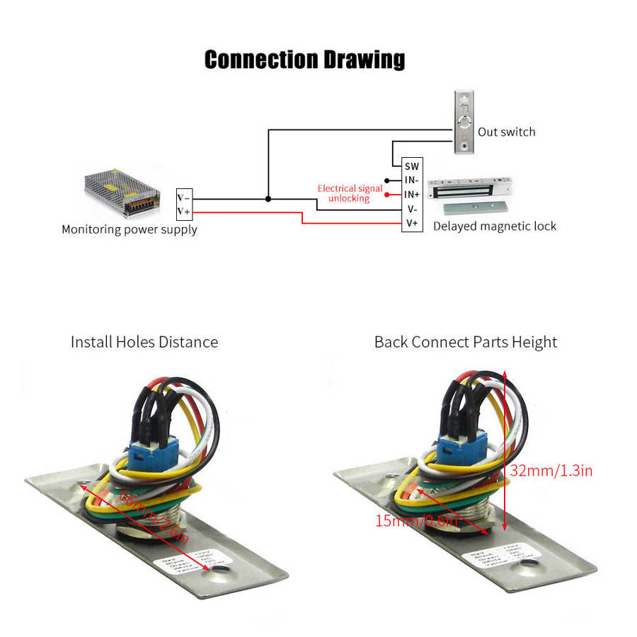 12V Door Access Control Switch Stainless Steel Exit Push Release Button Stainless Steel Door Switch