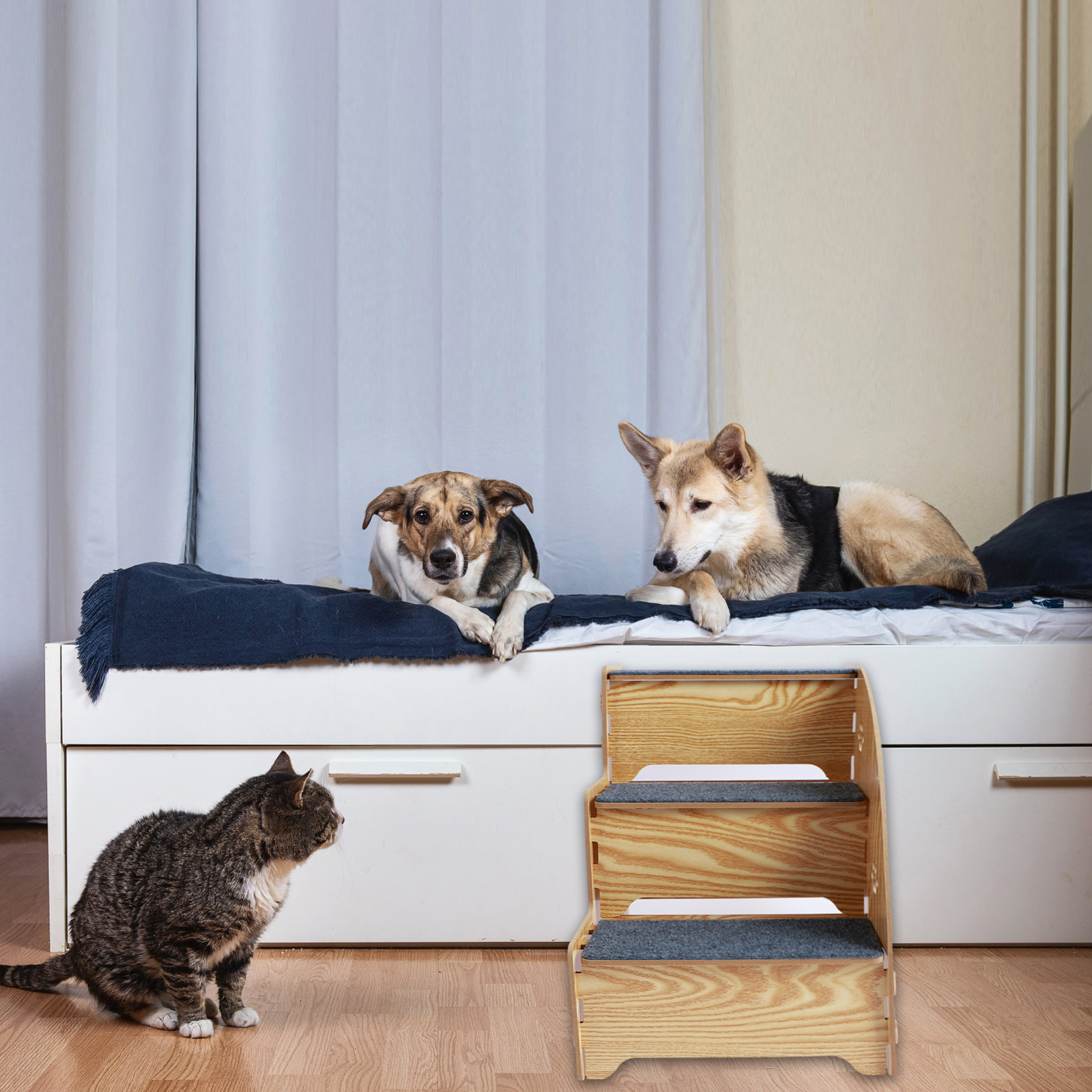 Hölzerne Hunde treppe für kleine Hunde 14 Zoll hoch 3 Stufen Haustier treppe für Bett couch rutsch feste ausgeglichene Katzen rampe, um auf Bett doggy zu kommen