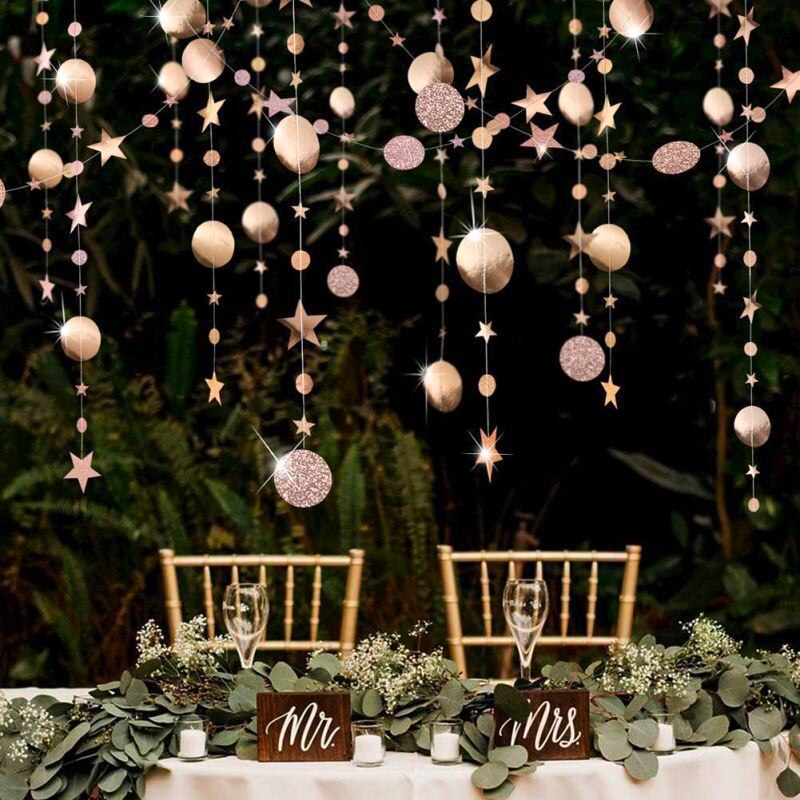 4M Rose Goud Spiegel Papier Banner Star Ronde Vorm Guirlande Banner Verjaardag Wedding Party Baby Shower Chrismas Decoratie Benodigdheden