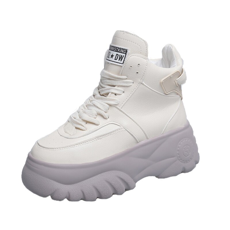 Chunky Women's Platform Sneakers Height Increase Outdoor Running Shoes High Ankle Female Urban Shoes Footwear Girls: Beige / 5