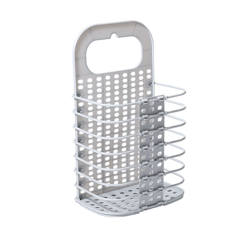 Upgraded Plastic Dirty Laundry Basket Foldable Home Dirty Hamper Sturdy Handle with 2 No Drilling Hooks: Grey S