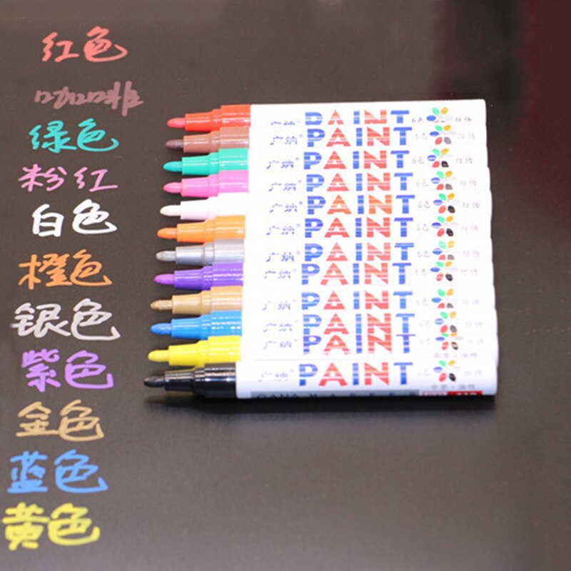 12 Kleuren Verf Marker Pen Waterdicht Autobanden Verf Pen Metallic Verf Marker Pennen Voor Hout Diy Graffiti Board schilderen