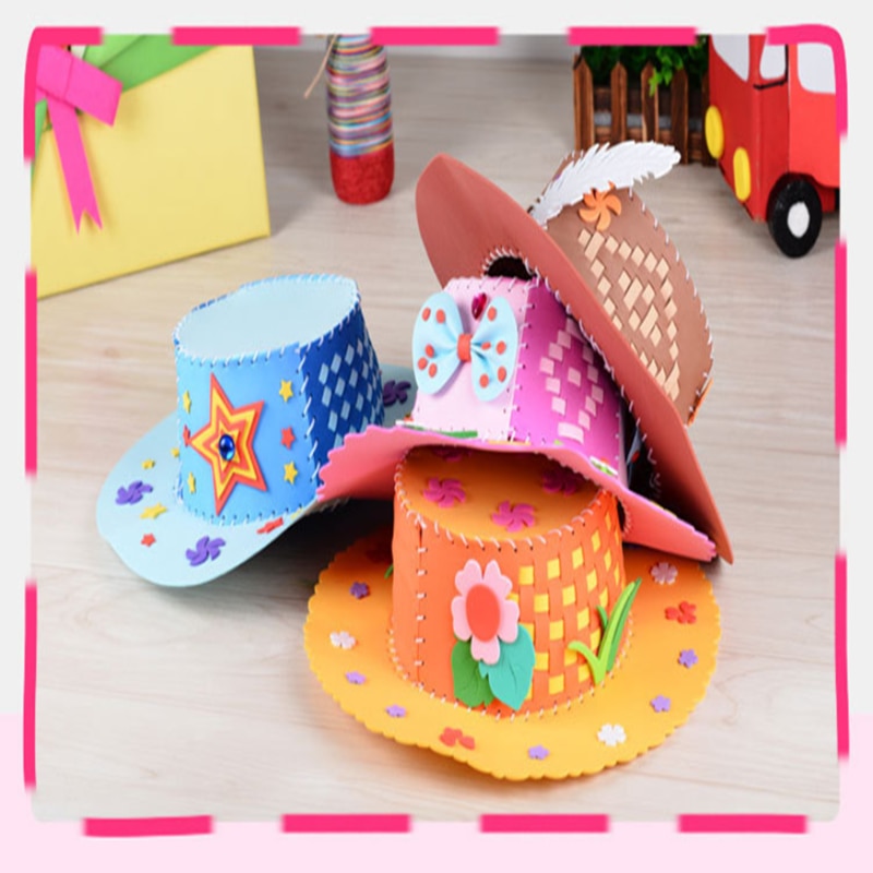 EVA Foam Paper Weaving Hat Flowers Stars Patterns Kindergarten Art Children DIY Craft Toys Party DIY Decorations