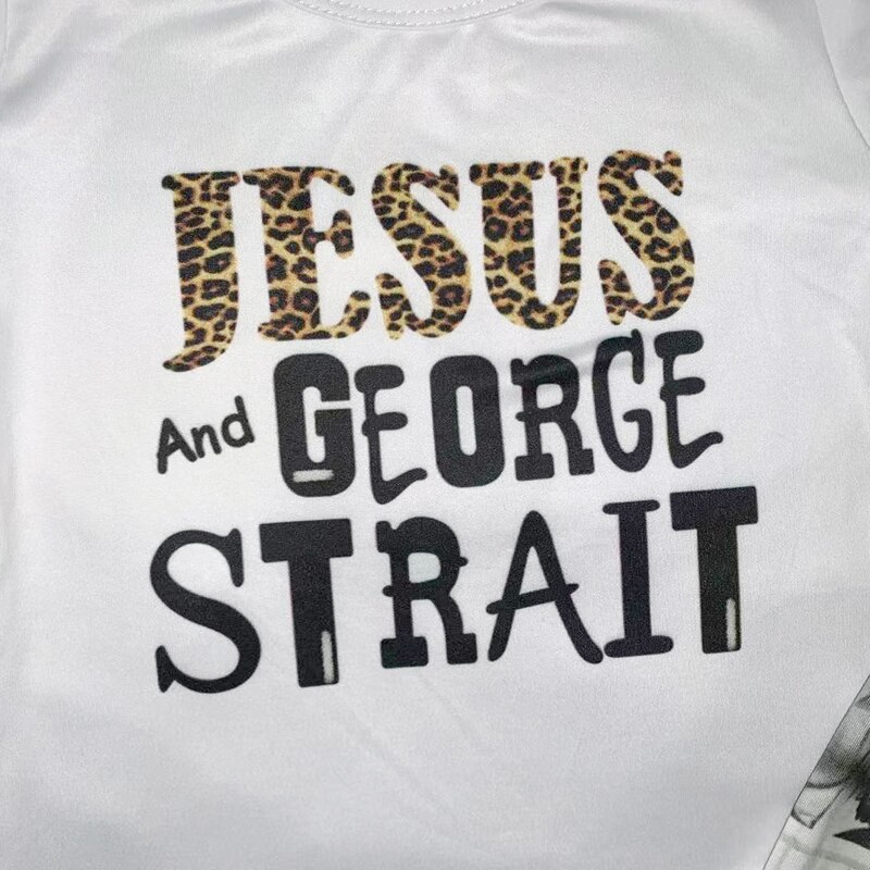 Offre spéciale filles tenue jésus et George imprimer haut cloche bas pantalon boutique bébé filles enfant en bas âge ensemble de vêtements