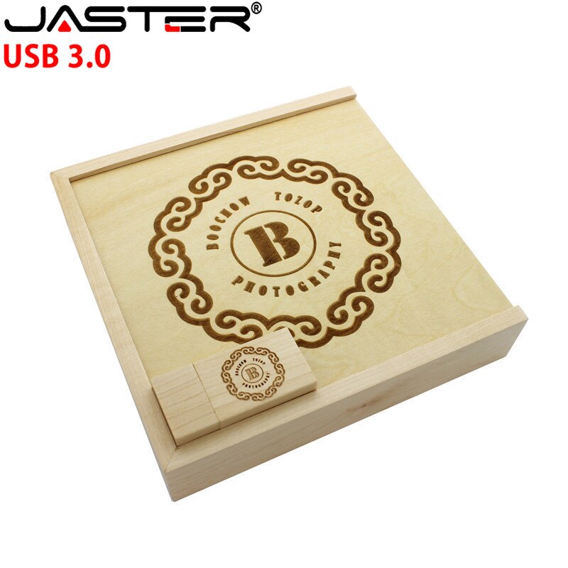 JASTER Holz Foto Album Box USB 3,0 Stick DIY Gravierte Logo Hochzeit Speicher