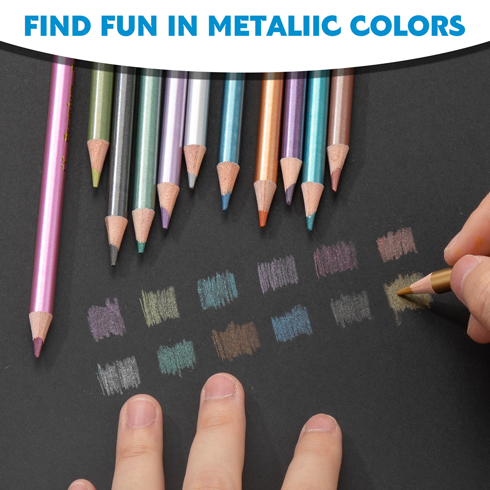 Matite colorate metallizzate dai colori brillanti, 12 matite colorate da disegno assortite per artisti adulti da colorare