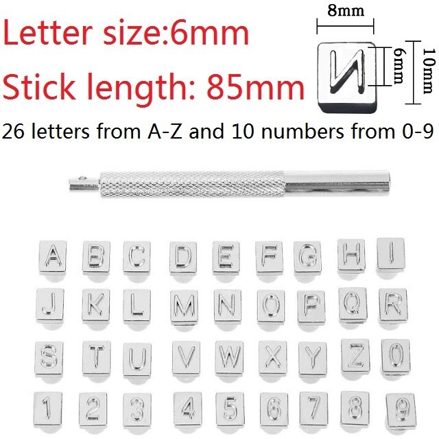 37 Pcs Alphabet and Number 26 Letters Alphabet &amp; 10 Numbers Imprinted Metal Leather Punching Tools for Leather Craft Tool Making: 6mm