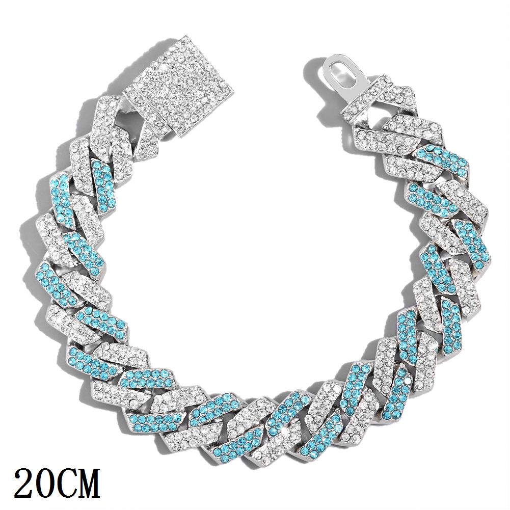 Pulsera de cadena de eslabones cubanos con punta de cristal helado rosa y azul a la para mujer, pulseras cubanas con diamantes de imitación ostentosos, joyería de Hip Hop: Marrón rojizo