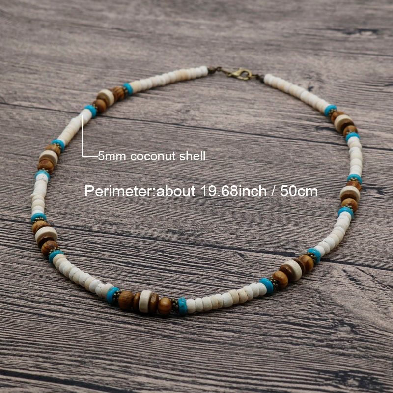 Boho Men Beaded Choker Necklace Tribal Jewelry White Coconut Shell Surfer Necklace For Men Best Friend AU-03