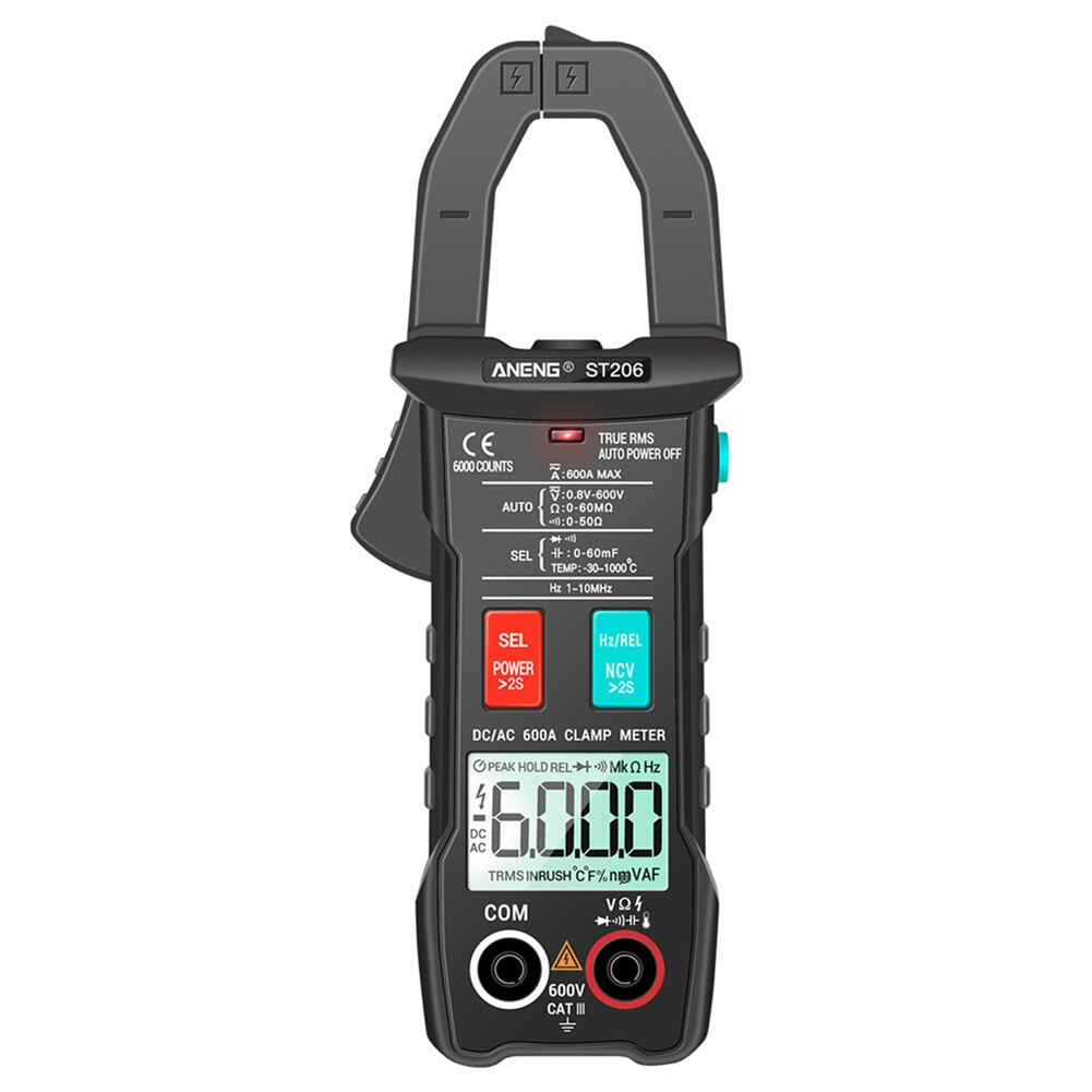 Aneng ST206 Dc/Ac Stroomtang Meter Digitale Multimeter Klem 6000 Counts True Rms Amp Voltmeter Amperimetro Tester Meten: Black
