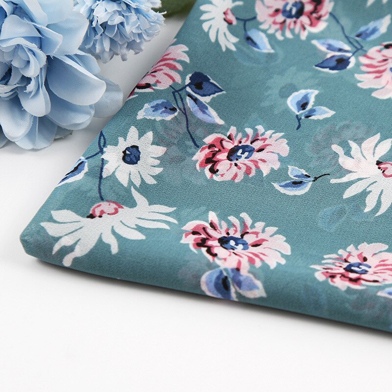 Tela de tul de gasa con estampado de flor azul suave, para camisas de vestir, por metro
