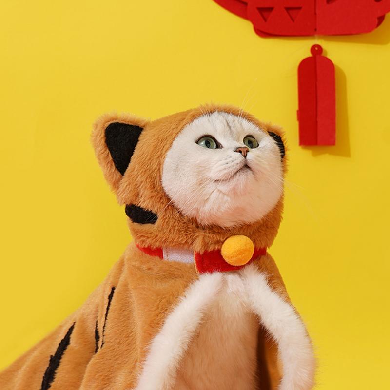 Cat Tiger Outfit Warm Cat Cloak Cat Cold Weather Clothes Warms Hooded Coat Pet Winter Clothes Pet Tiger Costume For Home Winter
