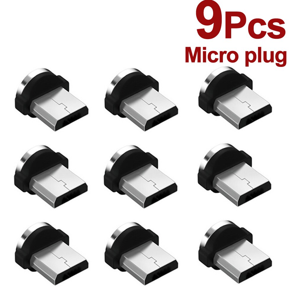 TKEY 9 Pcs 360 Rotation Magnetic Plug For Mobile Phone Replacement Parts 3 IN 1 Tips Durable Converter Charging Cable Adapter: 9PCS Micro USB