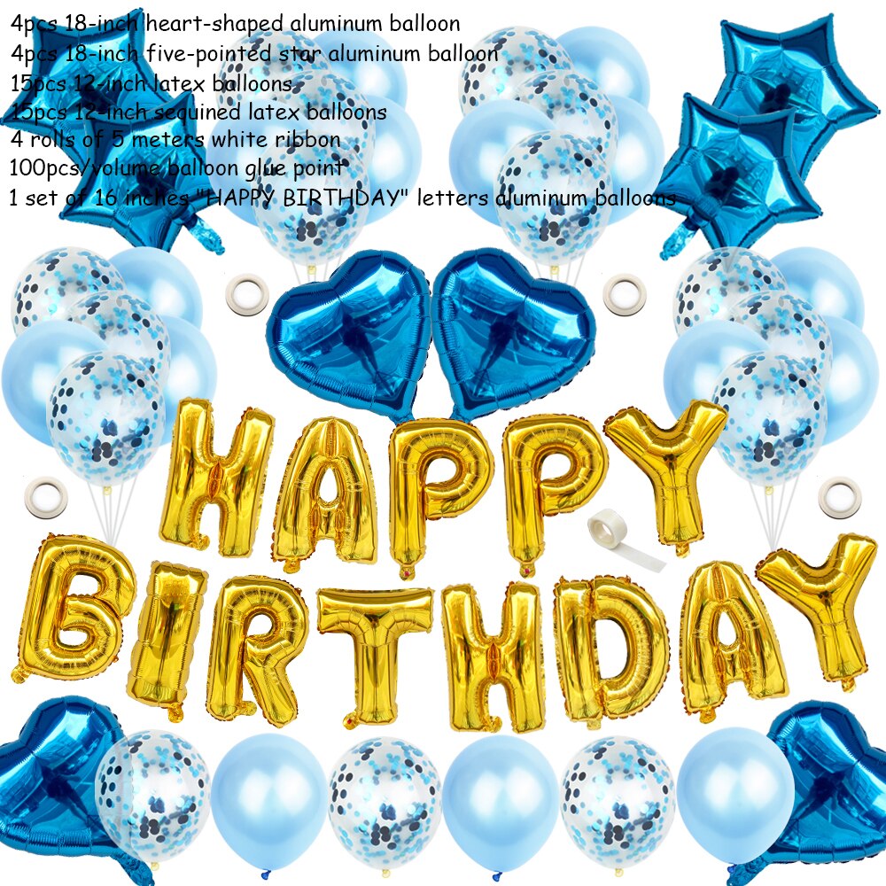 1Set lettre joyeux anniversaire ballon fête d'anniversaire décoration enfants événement fournitures ballons d'air bébé douche feuille Balon Alphabet: Blue combination-3
