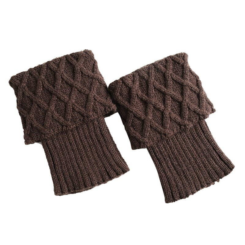 Leg Warmers Women Short Knitted Boot Cuffs Socks Cover Diamond Checkered Knitted Thermal Winter Shoe Accessories: Dark Brown