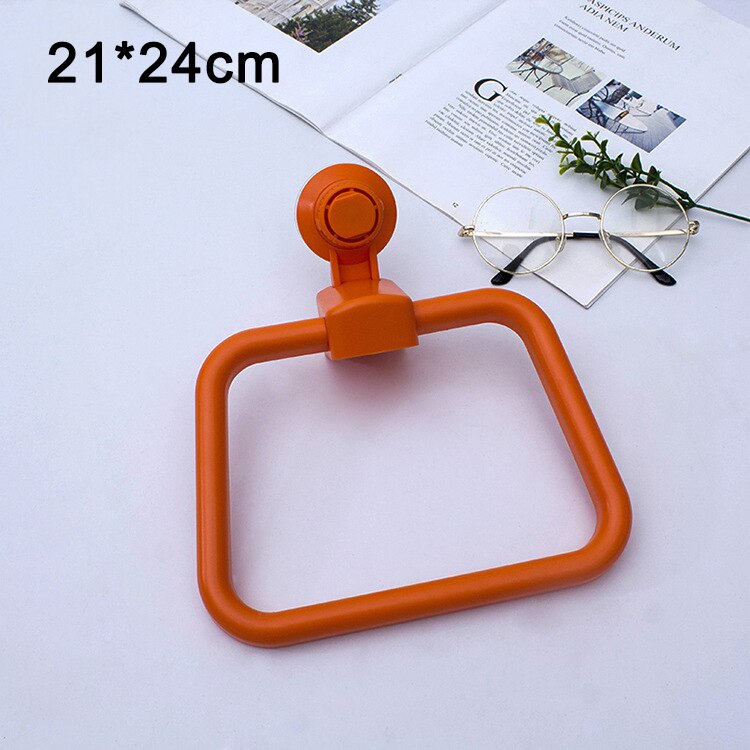 Strong Suction Cup Towel Hanger Ring Bathroom Punch-free Plastic Towel Rack Bathroom Toilet Kitchen Seamless Cleaning Rug Holder: Orange