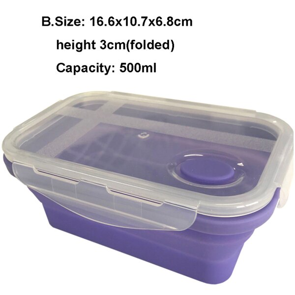 Silicone Folding Box Collapsible Lunch Box Container: B.500ml