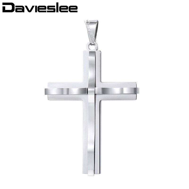 Davieslee 15 Styles Stainless Steel Cross Pendant for Men Gold Silver Color Multi Layers Clear CZ Trendy Jewelry DLKPP1: KP52