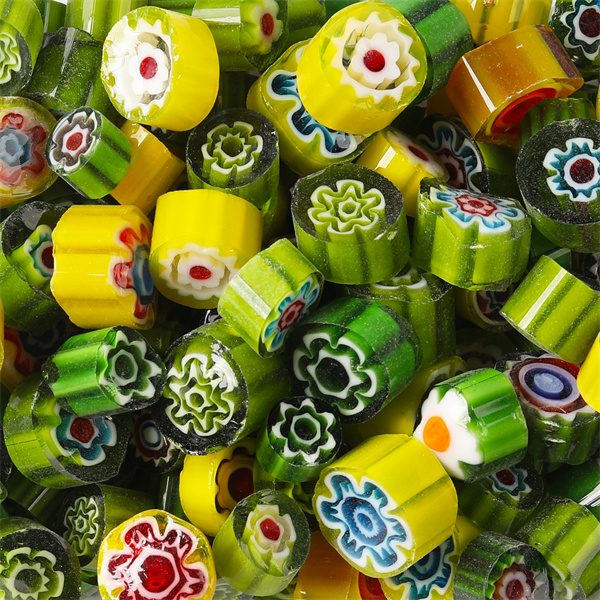 400g/14.11oz Colorful Millefiori Glass Beads Mosaic Tiles Thousand Flower Beads Cylinder Shape DIY Hobbies and Crafts Materials: Yellow Green