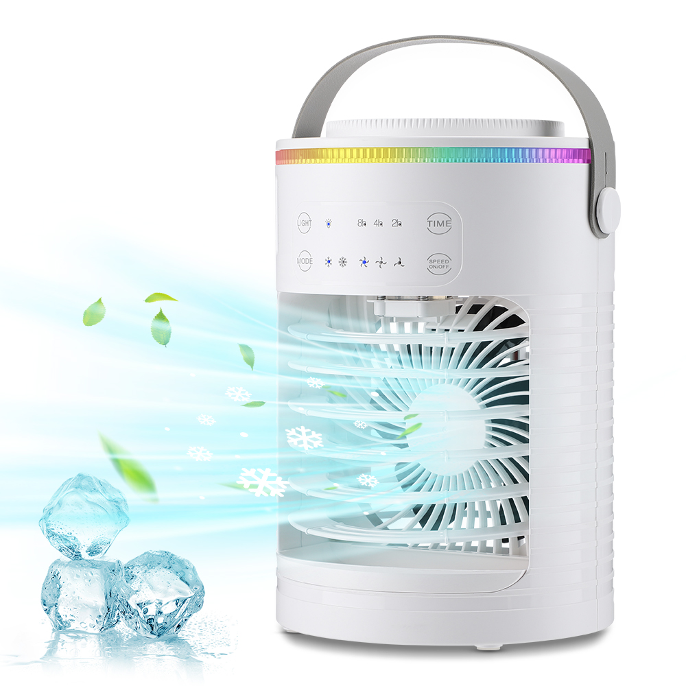 Ventilador humidificador de aire portátil, ventilador de aire acondicionado con tanque de agua de 600ml, Enfriador de aire recargable por USB, ventilador de pie inalámbrico silencioso