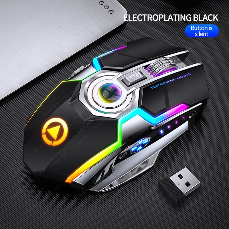 Wireless Gaming Mouse 2400 DPI Rechargeable Adjustable 7 Color Backlight Breathing Gamer Mouse Game Mice for PC Laptop: Black