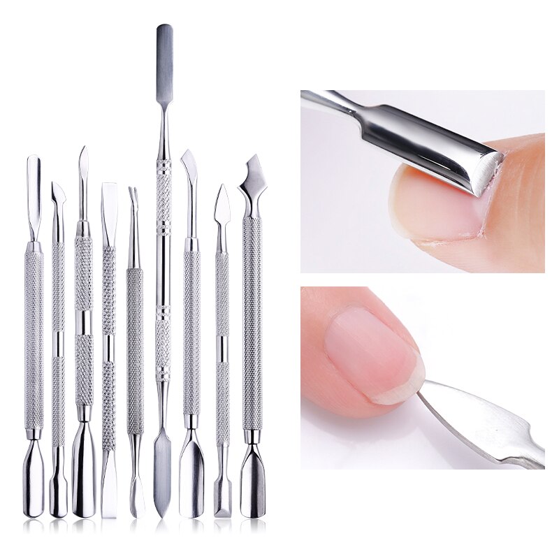 Empujador de cutículas de doble punta de acero inoxidable, producto para eliminar la piel muerta, pedicura, cuidado de las uñas, 1 ud.