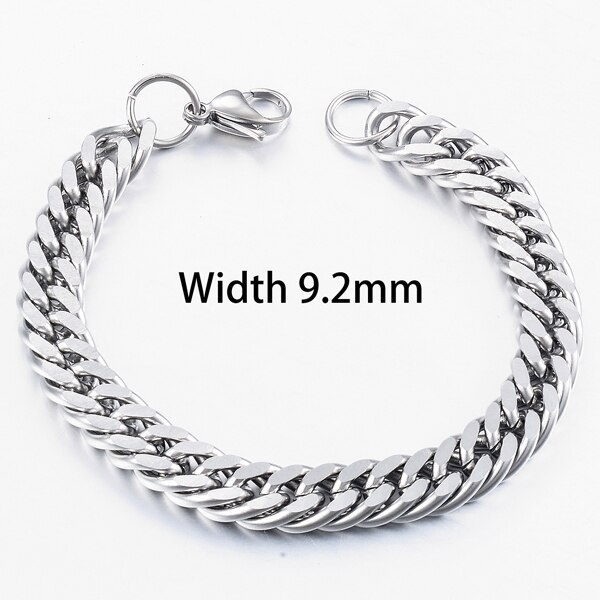 Men's Stainless Steel Cuban Bracelet Hip-Hop Jewelry: Silver 9.2mm / 18cm