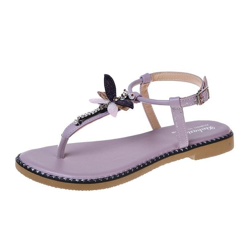 Dam sandaler snörning platt spänne sandaler tofflor dam högklackat tofflor runda huvuden sandaler festskor storlek 35-40: Lila / 38
