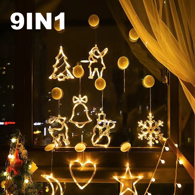 Weihnachts-led-lichterkette mit schneeflocken, weihnachtsmann-anhänger, fensterdekoration für zuhause, weihnachten, navidad-jahresdekoration