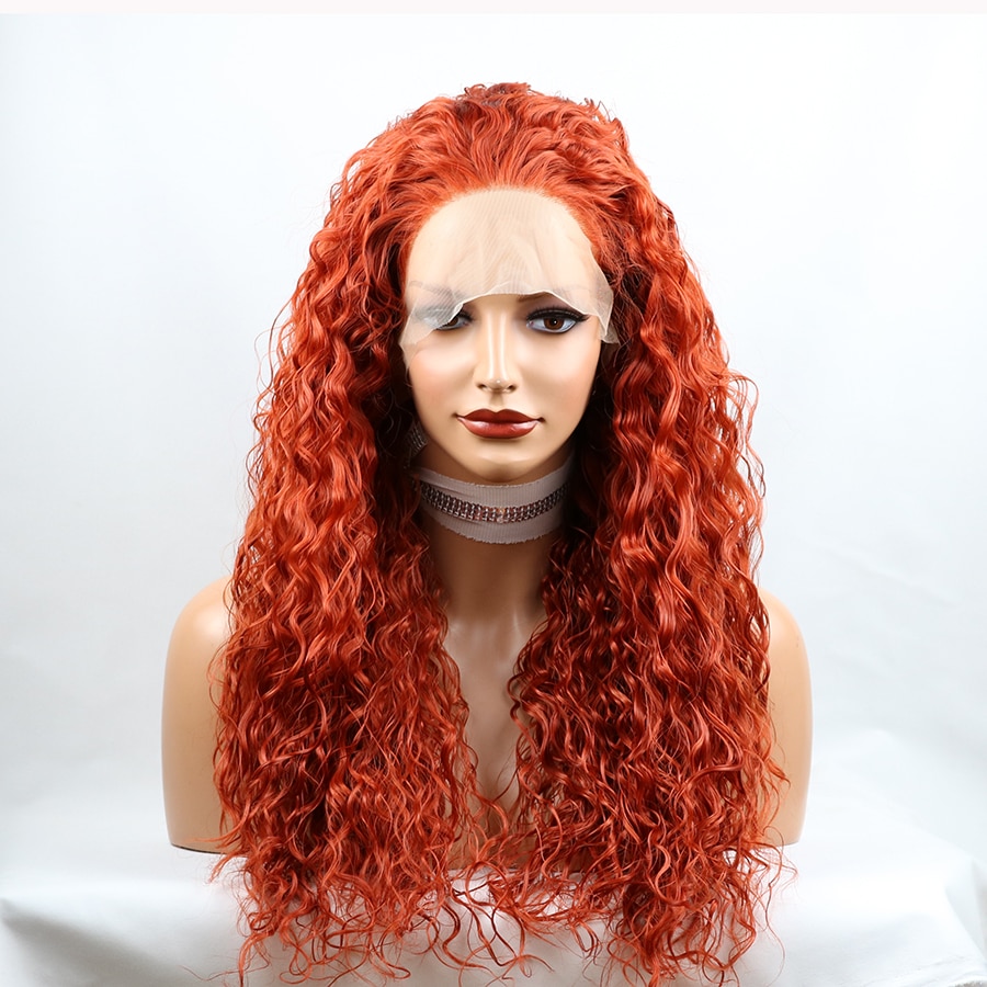 Natural Hairline Red Orange Lace Front Wig for Women Long Natural Synthetic Hair Replacement Heat Resistant Synthetic Wigs