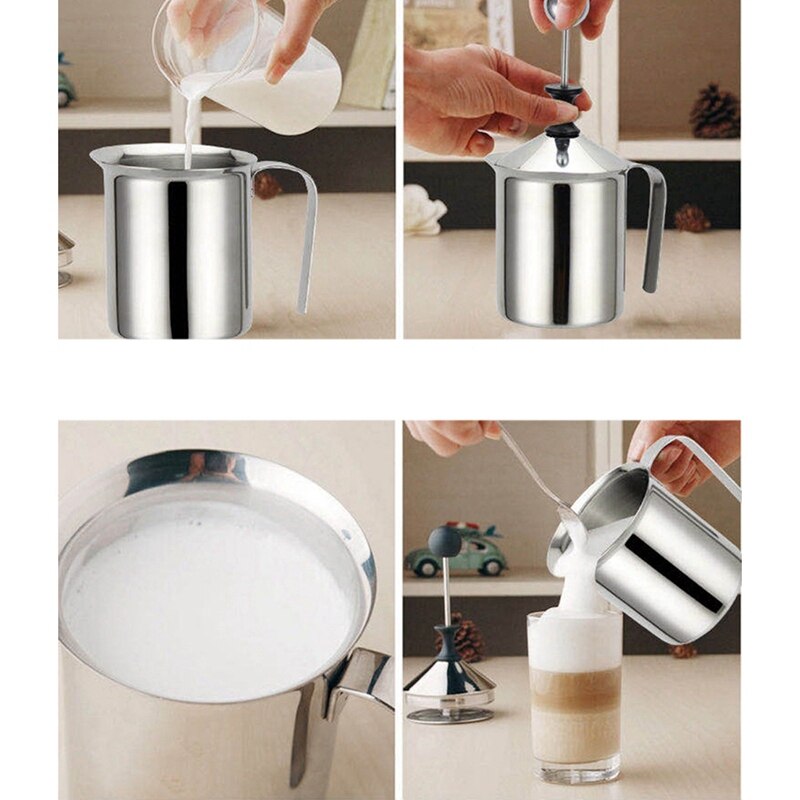 Manual Milk Frother Set 400Ml,Stainless Steel Double Mesh Milk Frothing Jug,Milk Creamer for Cappuccino & Fancy Coffee