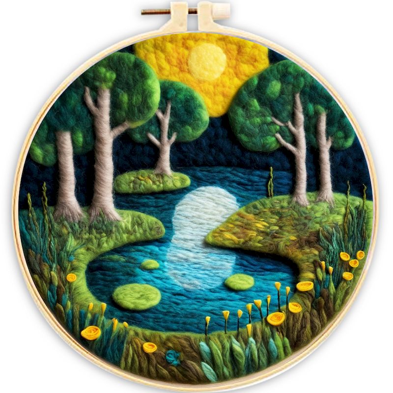 GATYZTORY-Juego de iniciación de fieltro con aguja para principiantes, juego de fieltro con aguja de lana de paisaje con fieltro utilizado para decoración del hogar: Verde claro