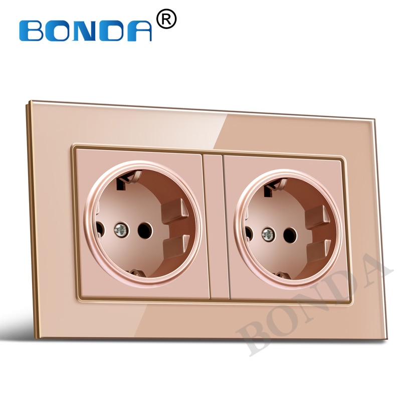 EU wall socket export method German standard tempered glass and plastic panel socket round 16A 2 hole power socket AC220-250