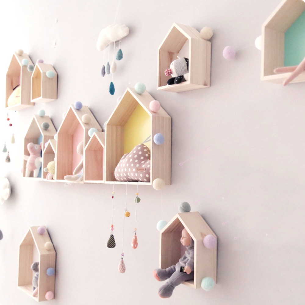 1/3 stk tre vegghylle barn barnerom tre hylle veggpynt diverse håndverksholder stativ soverom stue dekorasjon