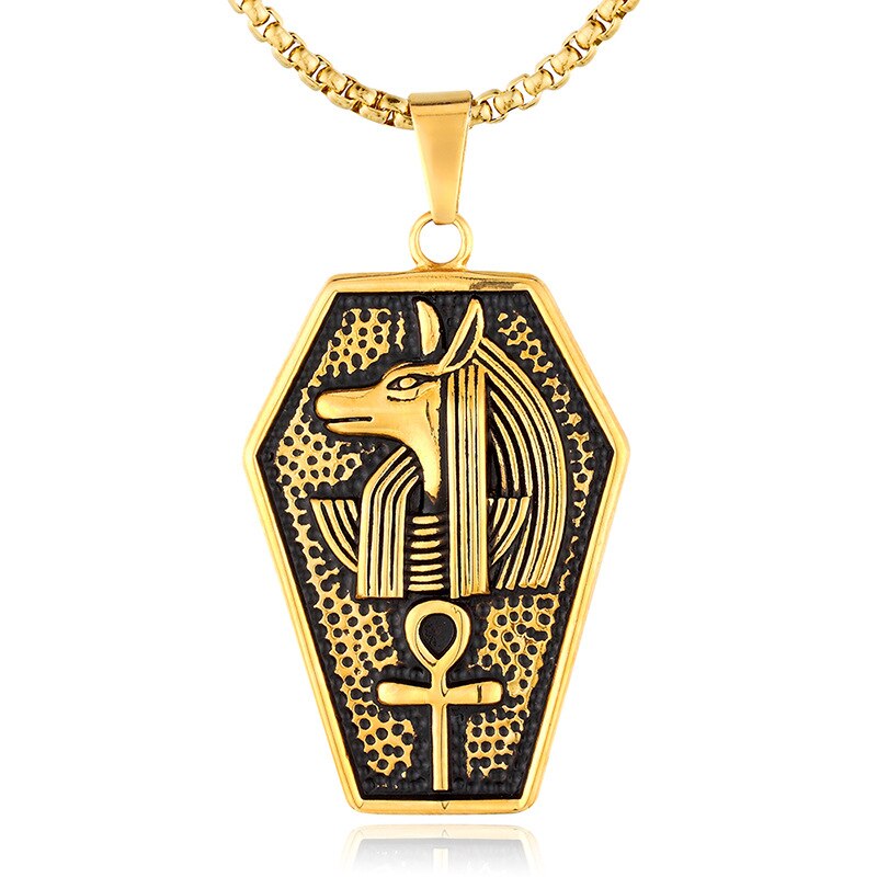 Collier à motif de croix Anubis de l'ancienne egypte pour hommes, étiquette de rétro, bijoux pour hommes: Gold