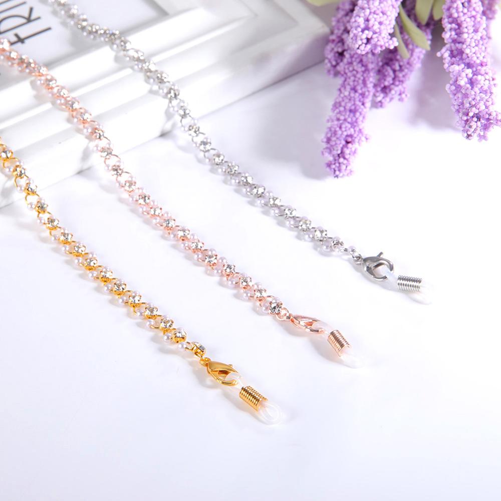 Skyrim Shiny Clear Zircon Pearl Hang Chain for Glasses Women's Neck Chains Lanyard Cord Sunglasses Strap Eyewear Rope