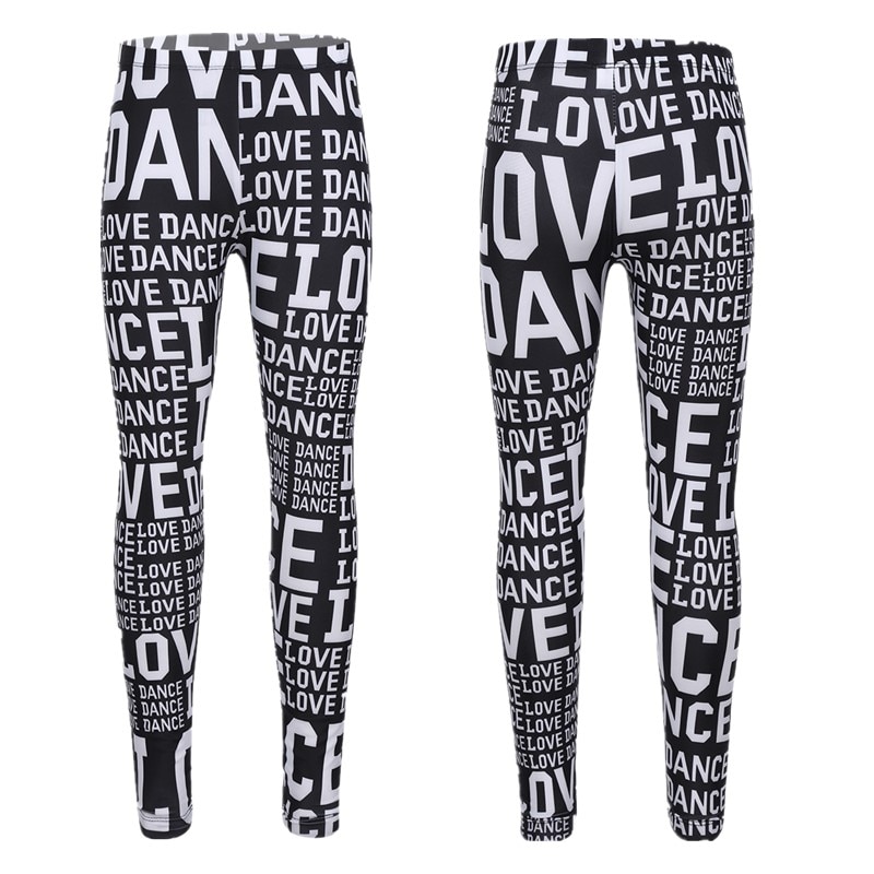 Bambini ragazze bambini lettere Leggings stampati pantaloni collant festa danza Performance Costume Sport Fitness pantaloni da palestra Costume: Black White / 10
