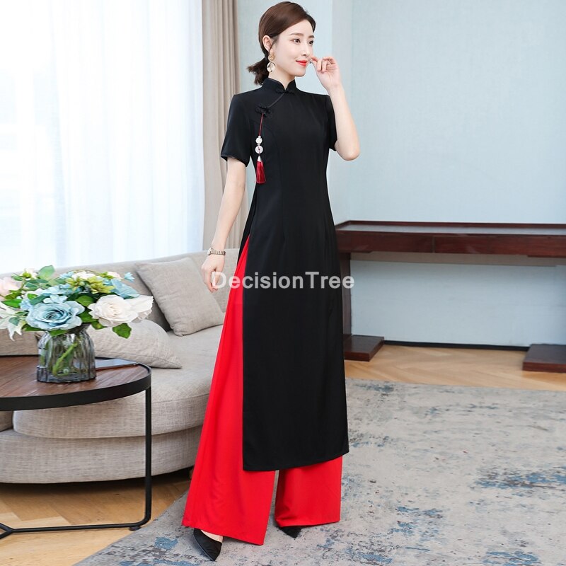 Ensemble robe et pantalon chinois traditionnel aodai, cheongsam, tenue de soirée moderne et élégante, vietnam,