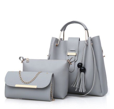 Three-piece Set Bags PU Leather Composite Luxury Bag Tassel Shoulder Messenger Bag for Women Handbag: GRAY