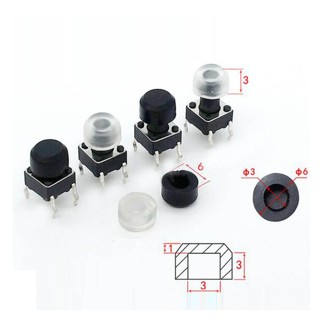 100pcs Silicone Round Hole Button Cap 6*6mm Push Button Switch Cap Tactile Cover for 6*6mm round tactile switches