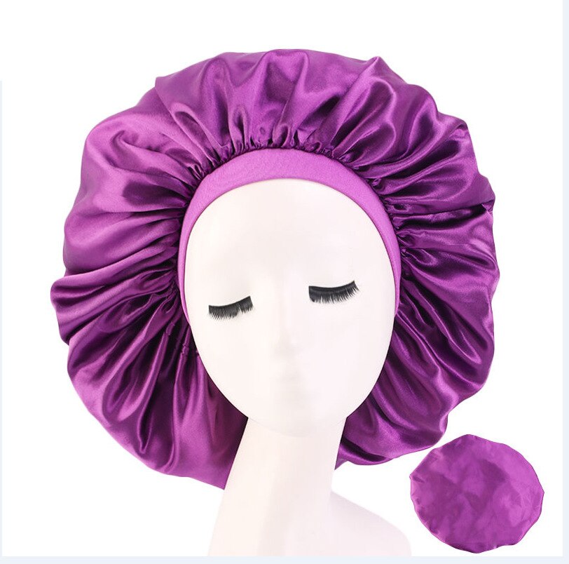 Fshion Women Satin Night Sleep Cap Hair Bonnet Hat Silk Head Cover Wide Elastic Band: PU