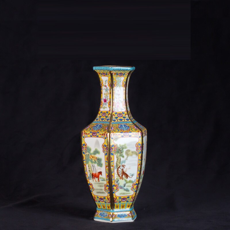 Yongzheng enamel vase with gold flower vase Jingdezhen antique ceramic vase vase