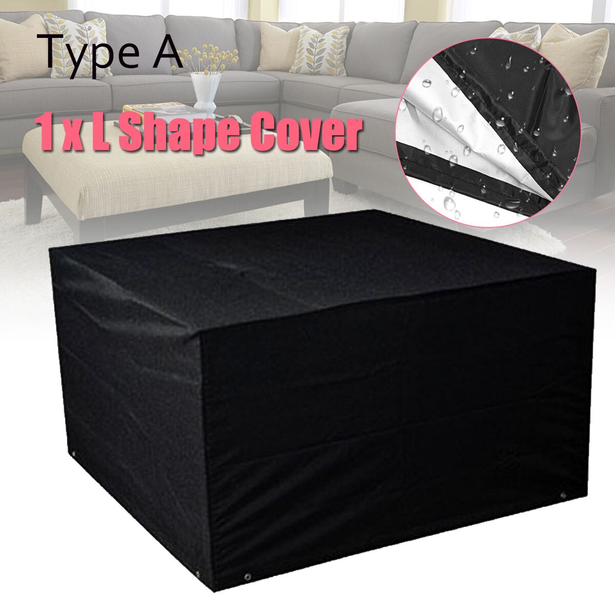 Juegos de tela impermeable para muebles de exterior, cubierta protectora de poliéster a prueba de polvo, para sofá, color negro: A
