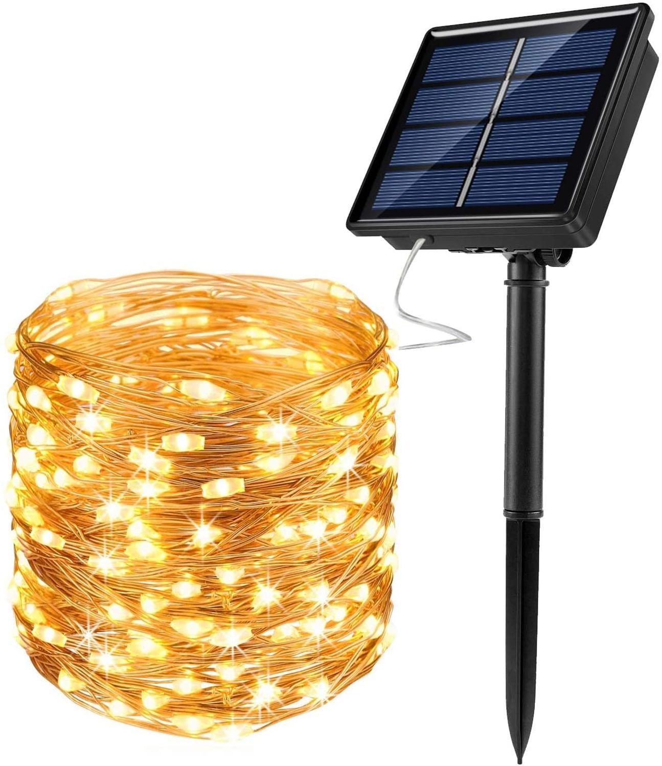 Zonne-energie String Fairy Lights 200 Led 8 Modi Waterdichte Twinkle Verlichting Indoor Outdoor Fairy Vuurvlieg Lights Auto Op/off: Warm White / 200led