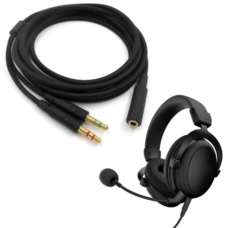 3.5mm uniwersalny 2 w 1 gamingowy zestaw słuchawkowy Audio-przedłużacz kabla do HyperX Cloud II/Alpha-/Cloud Flight/Core Headphone