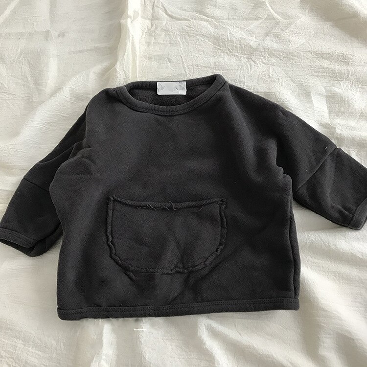 5413 Kinderen Casual Tops Truien Herfst Koreaanse Jongens En Meisjes Grote Zak Losse Hoodies 4 Kleuren Kids Kleding Tops: black / 120cm
