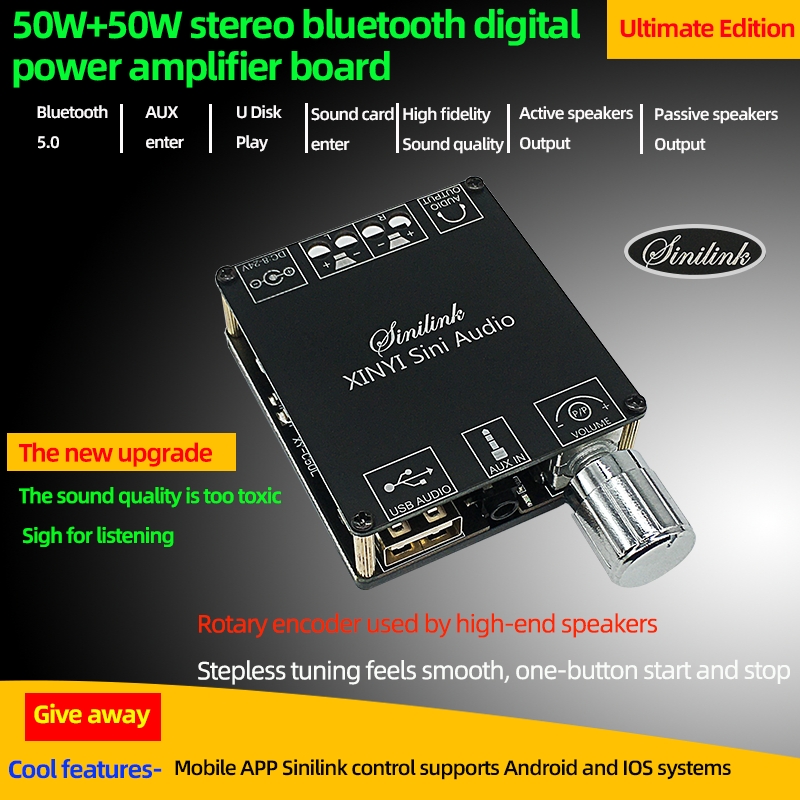 C50L 12V 24V MINI Bluetooth 5.0 Wireless Audio Digital Power amplifier Stereo board 50Wx2 Bluetooth Amp Amplificador AUX USB APP