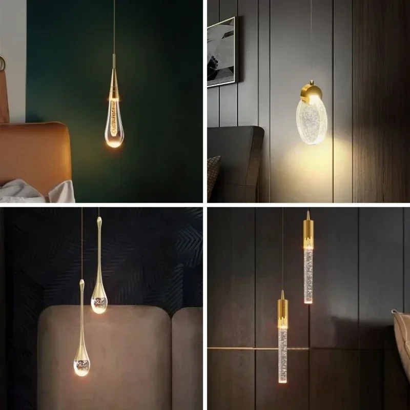 Goutte d'eau plafond lustre bulle cristal suspension lampe salle à manger décor chambre lampe Bar café Led lumières maison suspension