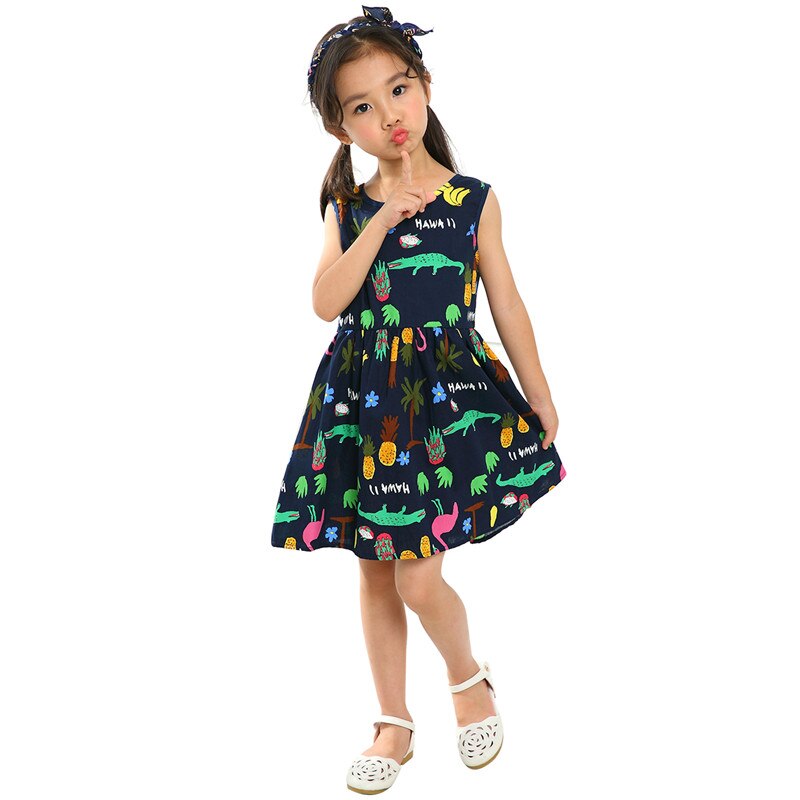 Summer Cotton Cherry Bow Decor Princess Dress Floral Vest Dresses for Girls: Green / 12M