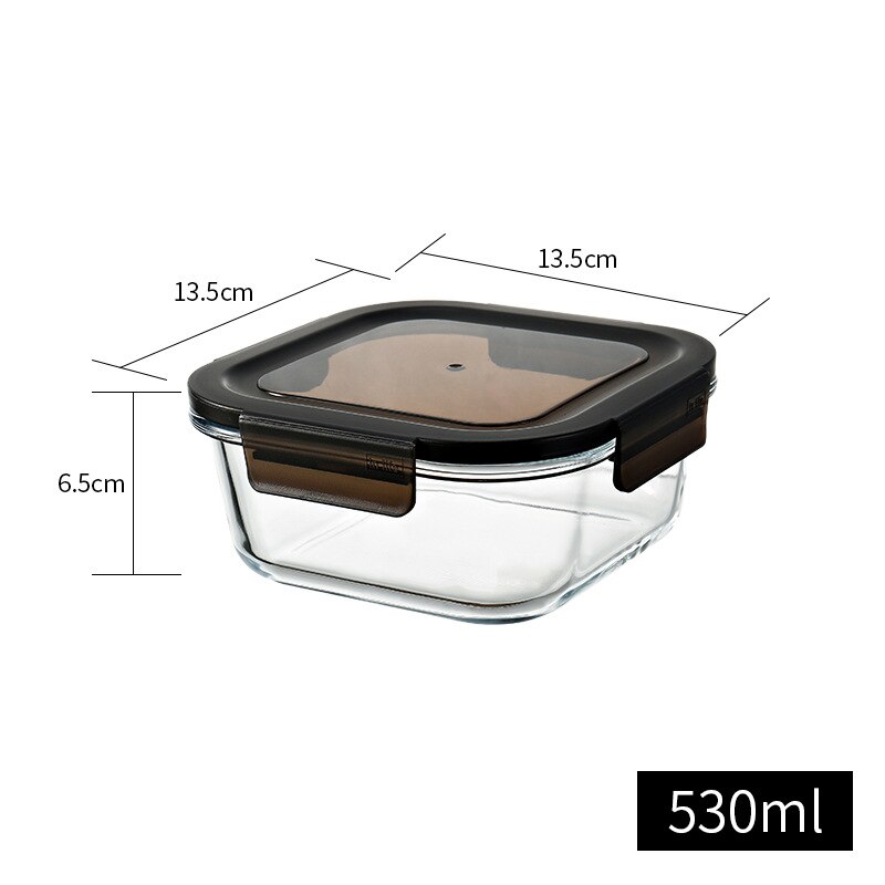 Glass Food Storage Container Microwave Oven Heating Fresh-Keeping Insulation Lunch Box With Cover Refrigerator Storage Box: 530ml